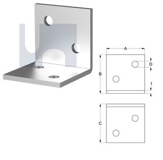 40mm x 40mm x 3mm Angle Bracket Light Duty (4 Hole M6) Galvanised