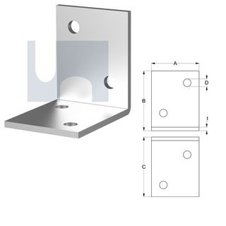50mm x 50mm x 3mm Angle Bracket Light Duty (4 Hole M6) Galvanised