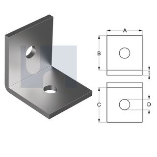 50mm x 50mm x 5mm Angle Bracket Sturdy (2 Hole M10) Galvanised