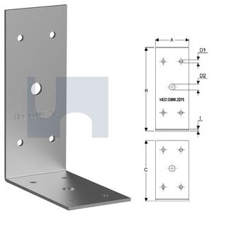 65mm x 90mm x 2mm Angle Bracket Pergola (2 Hole M6) Galvanised