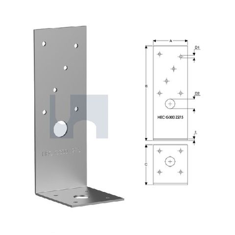 55mm x 130mm x 2mm Angle Bracket Pergola (2 Hole M12) Galvanised