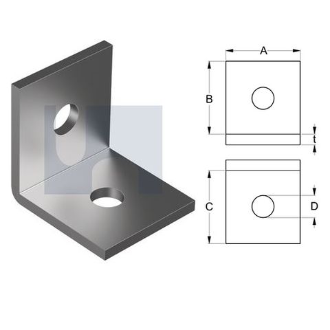 50mm x 50mm x 5mm Angle Bracket Sturdy (2 Hole M12) Galvanised