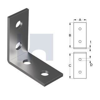 80mm x 80mm x 5mm Angle Bracket Sturdy (4 Hole M12) Galvanised