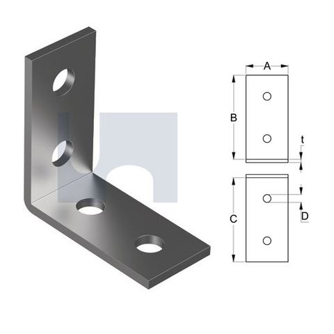 80mm x 80mm x 5mm Angle Bracket Sturdy (4 Hole M12) Galvanised