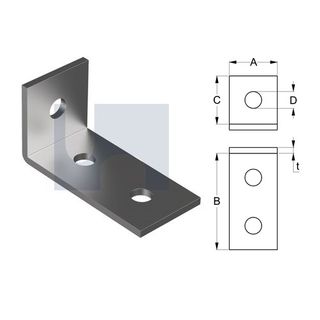 50mm x 100mm x 5mm Angle Bracket Sturdy (3 Hole M12) Galvanised