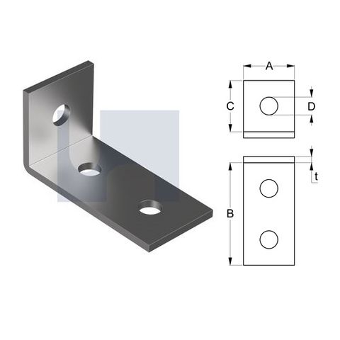 50mm x 100mm x 5mm Angle Bracket Sturdy (3 Hole M12) Galvanised