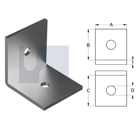 65mm x 65mm x 5mm Angle Bracket Sturdy (2 Hole M12) Galvanised