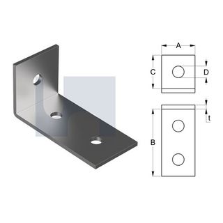 65mm x 130mm x 5mm Angle Bracket Sturdy (3 Hole M12) Galvanised