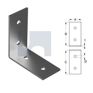 130mm x 130mm x 5mm Angle Bracket Sturdy (4 Hole M12) Galvanised