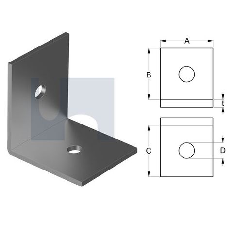 90mm x 90mm x 6mm Angle Bracket Sturdy (2 Hole M12) Galvanised