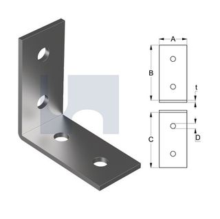 100mm x 100mm x 5mm Angle Bracket Sturdy (4 Hole M12) Galvanised