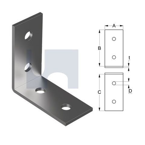 100mm x 100mm x 5mm Angle Bracket Sturdy (4 Hole M12) Galvanised