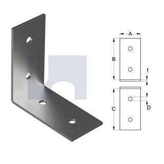 150mm x 150mm x 6mm Angle Bracket Sturdy (4 Hole M12) Galvanised