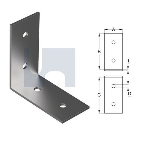 150mm x 150mm x 6mm Angle Bracket Sturdy (4 Hole M12) Galvanised