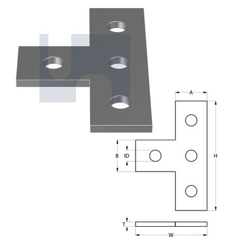 H1031 - 138mm x 90mm x 41mm x 6mm T-Shape Flat Plate (4 Hole M12) Galvanised