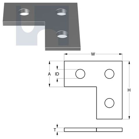 H1036 - 90mm x 41mm x 6mm 90 deg Corner Flat Plate (3 Hole M12) Galvanised