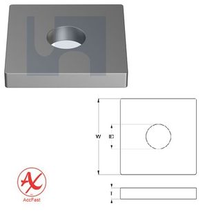 H1063 - 40mm x 40mm x 6mm Flat Plate (1 Hole M10) Stainless Steel Grade 316