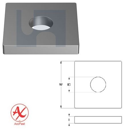 H1063 - 40mm x 40mm x 6mm Flat Plate (1 Hole M10) Stainless Steel Grade 316
