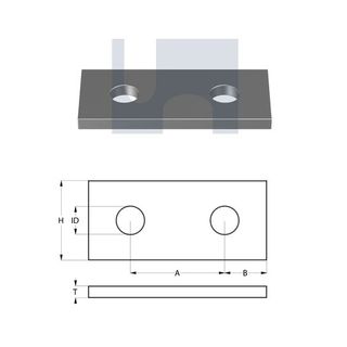 H1065 - 90mm x 41mm x 6mm Flat Plate (2 Hole M12) Galvanised