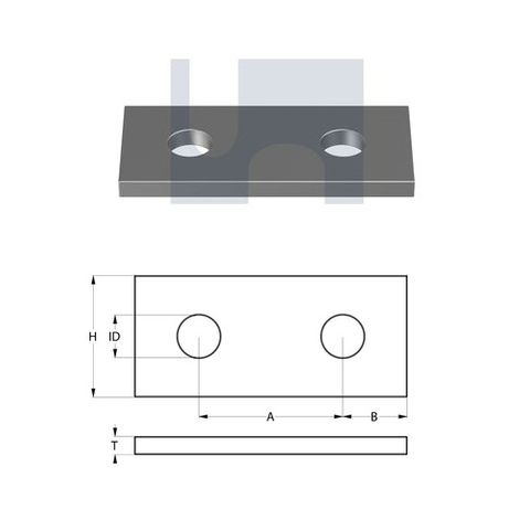 H1065 - 90mm x 41mm x 6mm Flat Plate (2 Hole M12) Galvanised