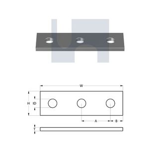 H1066 - 138mm x 41mm x 6mm Flat Plate (3 Hole M12) Galvanised
