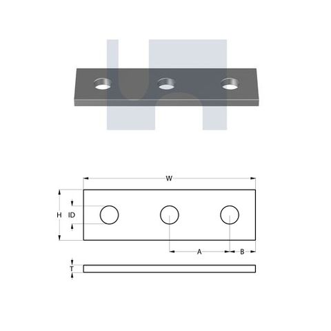 H1066 - 138mm x 41mm x 6mm Flat Plate (3 Hole M12) Galvanised