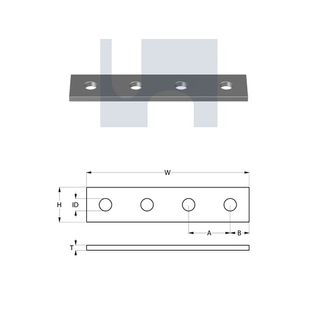 H1067 - 186mm x 41mm x 6mm Flat Plate (4 Hole M12) Galvanised