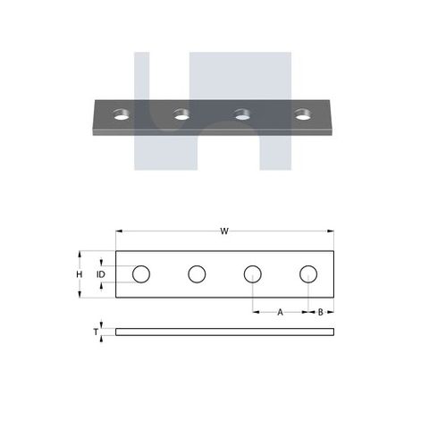H1067 - 186mm x 41mm x 6mm Flat Plate (4 Hole M12) Galvanised