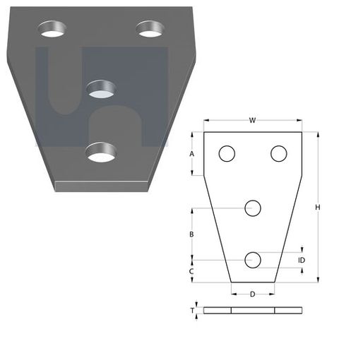 H1358 - 1138mm x 90-40mm x 6mm Flat Plate Wide Tee (4 Hole M12) Galvanised