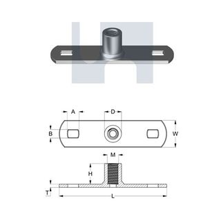 25mm x 100mm Mounting Plate (M12 Centre Nut) Zinc Plated