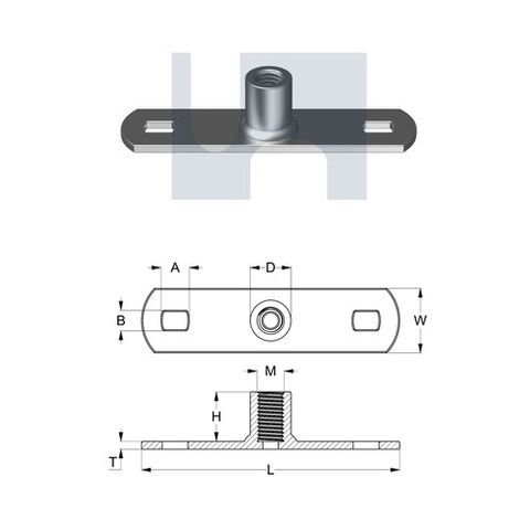 25mm x 100mm Mounting Plate (M12 Centre Nut) Zinc Plated