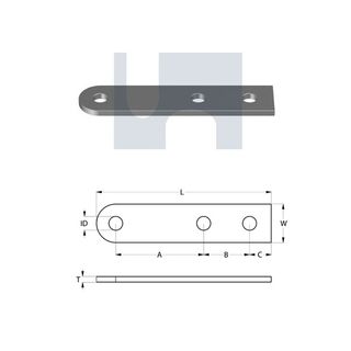 H2324 - 181mm x 41mm x 6mm Flat Plate Round End (3 Hole M12) Galvanised