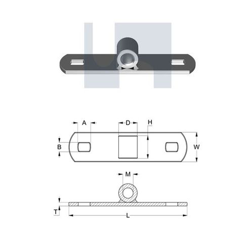 25mm x 100mm Mounting Plate (M12 Horizontal Nut) Zinc Plated