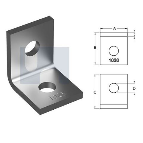 H1026 - 51mm x 48mm x 40mm x 6mm Angle Fitting 90 deg (2 Hole M12) Galvanised