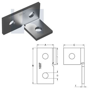 H1037 - 90mm x 51mm x 40mm x 6mm Angle Fitting 90 deg (3 Hole M12) Galvanised
