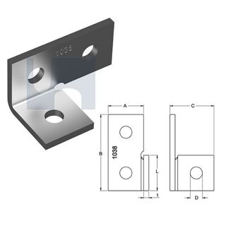 H1038 - 90mm x 51mm x 40mm x 6mm Angle Fitting 90 deg (3 Hole M12) Galvanised