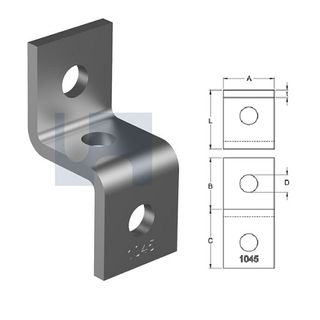 H1045 - 88mm x 41mm x 40mm x 6mm Angle Fitting Z Bracket (3 Hole M12) Galvanised