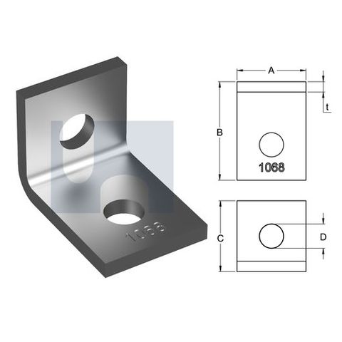 H1068 - 57mm x 41mm x 40mm x 6mm Angle Fitting 90 deg (2 Hole M12) Galvanised