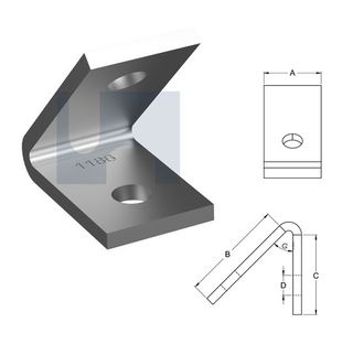 H1186 - 65mm x 80mm x 40mm x 6mm Angle Fitting 45 deg Acute (2 Hole M12) Galvanised