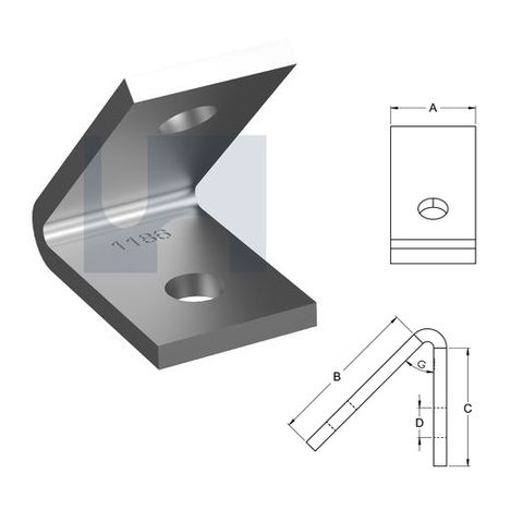 H1186 - 65mm x 80mm x 40mm x 6mm Angle Fitting 45 deg Acute (2 Hole M12) Galvanised