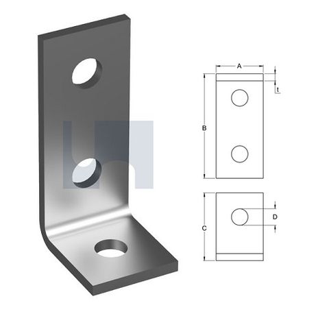 H1346 - 98mm x 48mm x 40mm x 6mm Angle Fitting 90 deg (3 Hole M12) Galvanised