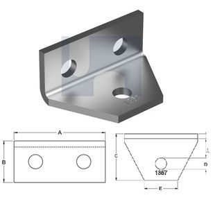 H1357 - 90mm x 57mm x 40mm x 6mm Angle Fitting 90 deg (3 Hole M12) Galvanised