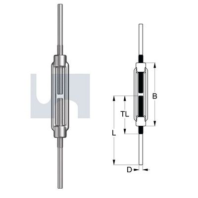 M16 x 250mm Turnbuckle (Stub End) Galvanised