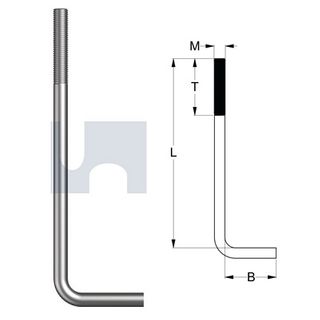M16 x 500mm x  80mm Foundation L-Bolt Low Tensile Galvanised