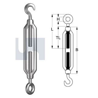 M12 x 200mm Turnbuckle (Hook + Eye) Galvanised