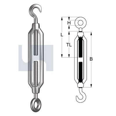 M10 x 150mm Turnbuckle (Hook + Eye) Galvanised