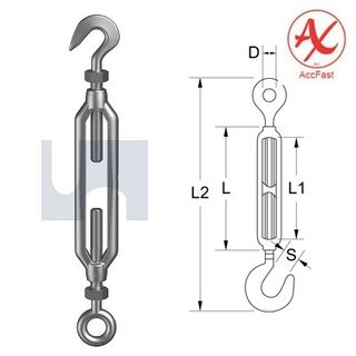 M8 x 120mm Turnbuckle (Hook + Eye) Stainless Steel Grade 316