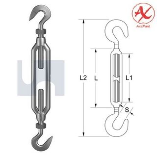 M4 x 55mm Turnbuckle (Hook + Hook) Stainless Steel Grade 316