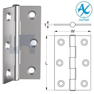 75mm x 50mm Butt Hinge Fixed Pin (Pair) Stainless Steel Grade 304