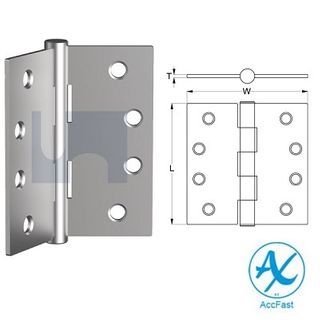 100mm x 100mm Butt Hinge Fixed Pin (Pair) Stainless Steel Grade 304